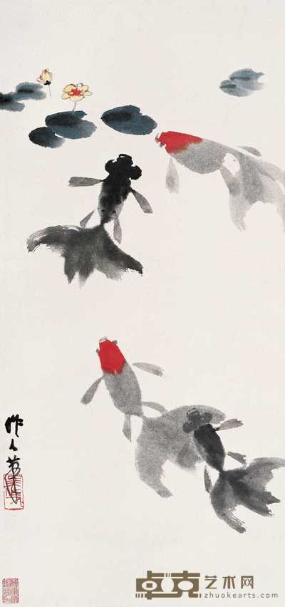 吴作人 碧波金鳞 立轴　 57.5×27cm